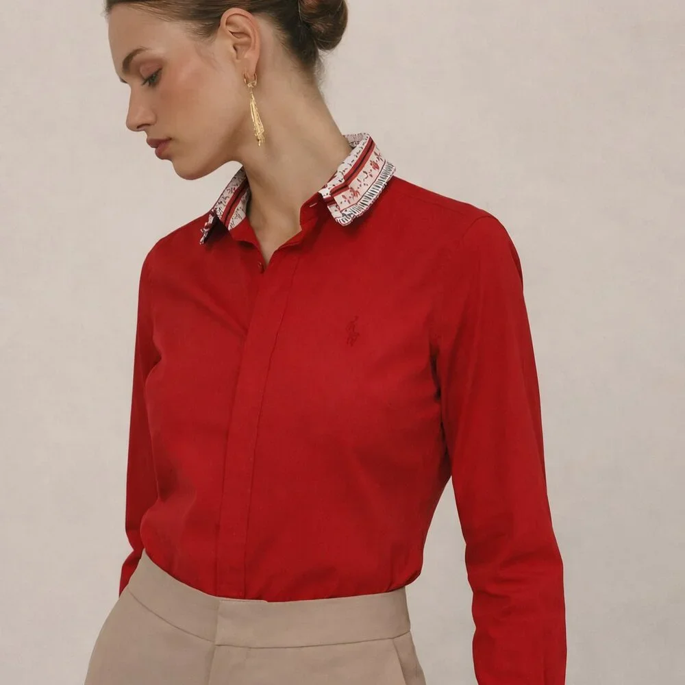 Ralph Lauren Women’s Super Slim Fit Red Shirt 95% Cotton French Cuffs Sz 4 - Picture 1 of 15